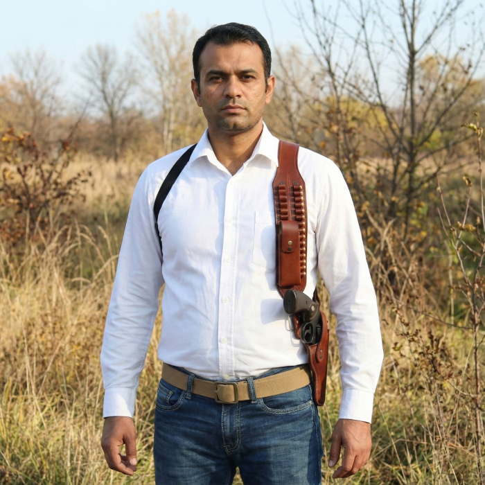 Brown Leather Shoulder Holster Ammo Loops Pouch