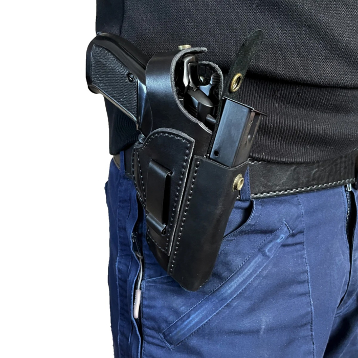 Black Leather OWB CZ 82 Holster With Mag Pouch