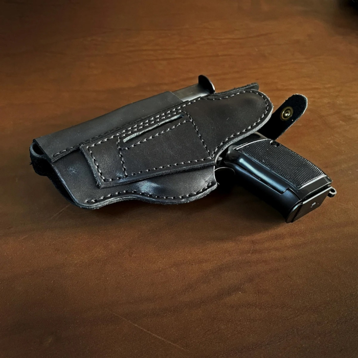 Black Leather OWB CZ 82 Holster With Mag Pouch