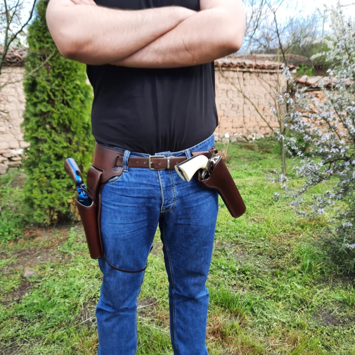 Dark Brown Leather Cross Draw Revolver Holster