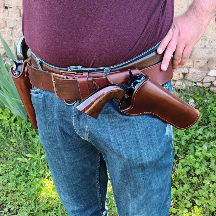 Dark Brown Leather Cross Draw Revolver Holster