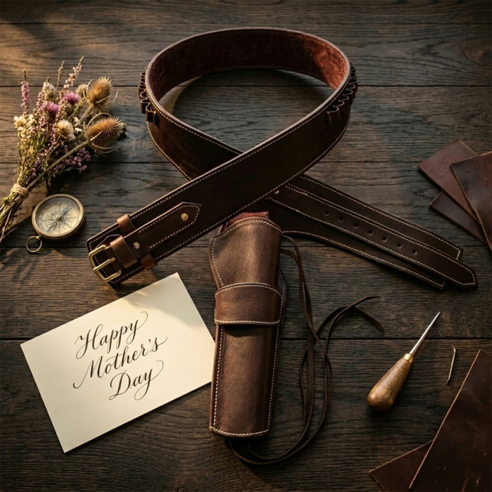 Brown Western Leather Revolver Holster Belt with Cartridge Loops