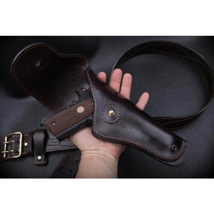 Dark Brown Leather Flap Belt Holster