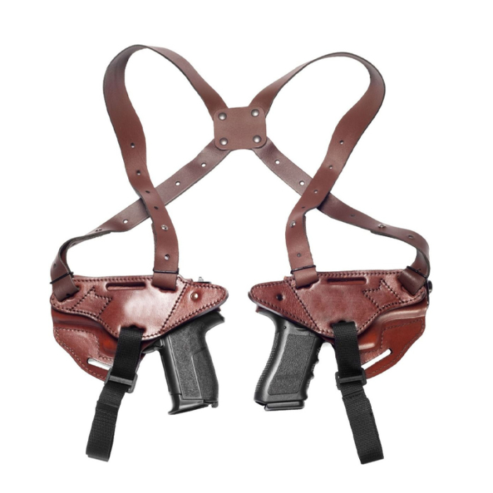 Handmade Brown Leather Dual Pistol Horizontal Shoulder Holster