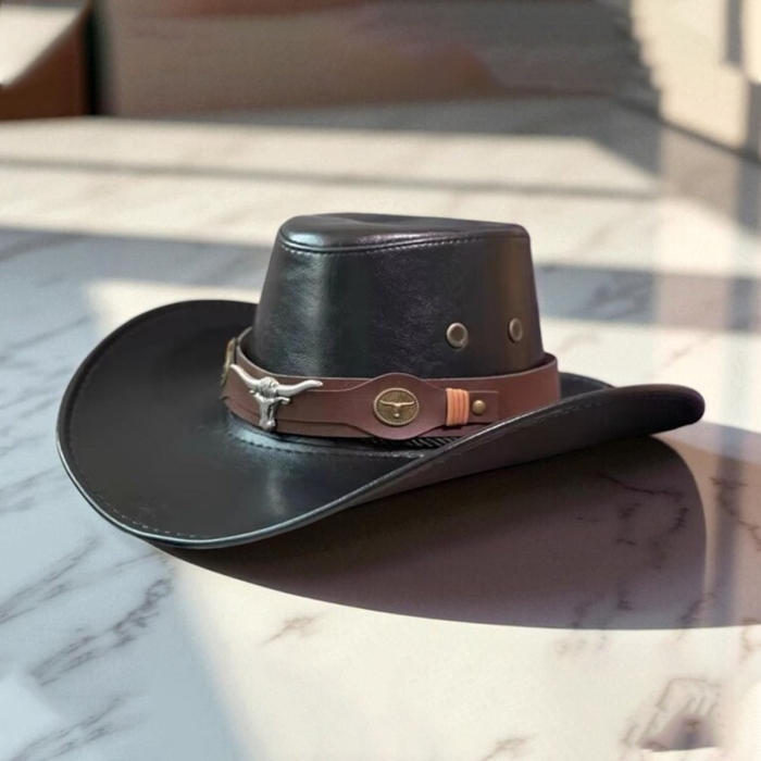 Faux Leather Western Cowboy Hat