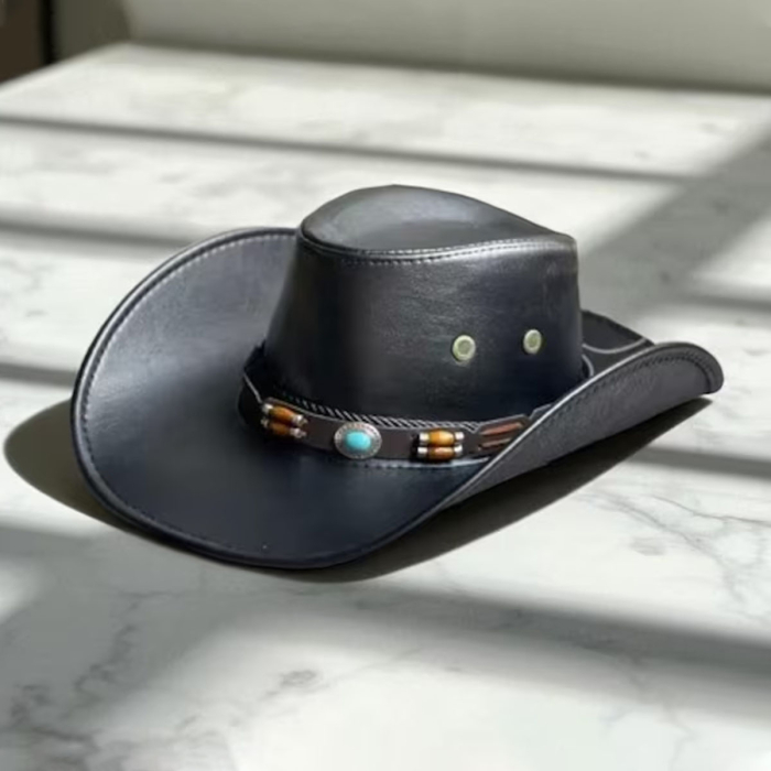 Faux Leather Western Cowboy Hat