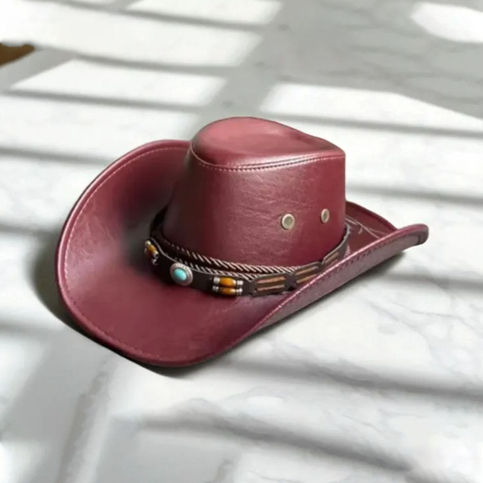 Faux Leather Western Cowboy Hat