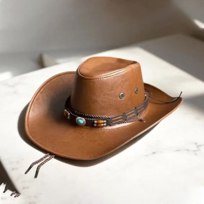 Faux Leather Western Cowboy Hat