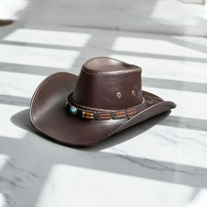 Faux Leather Western Cowboy Hat