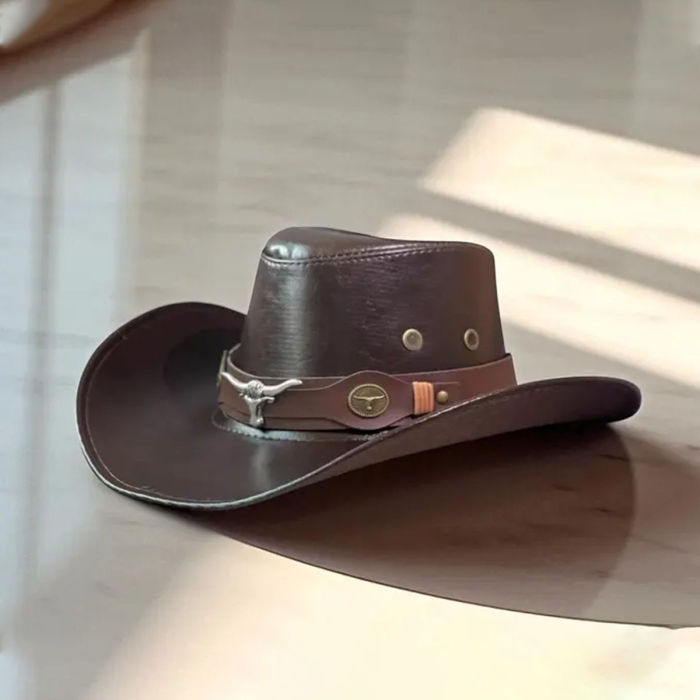 Faux Leather Western Cowboy Hat