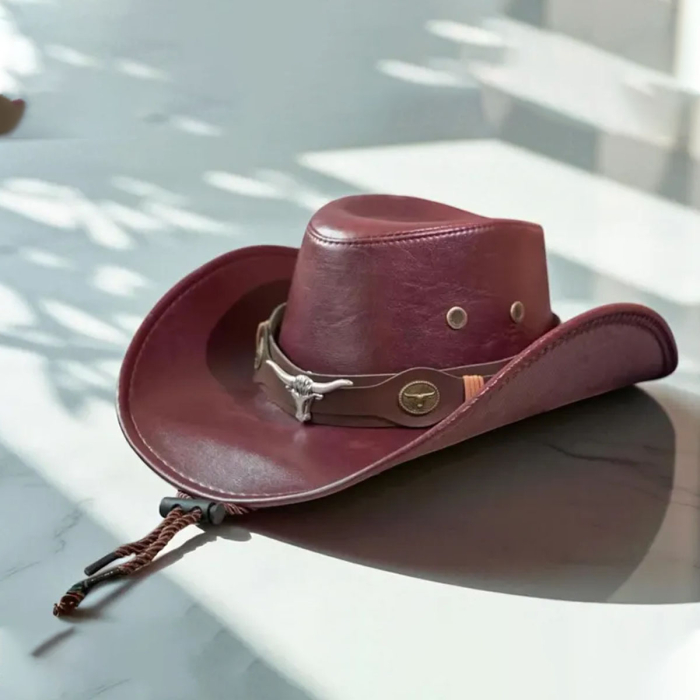 Faux Leather Western Cowboy Hat