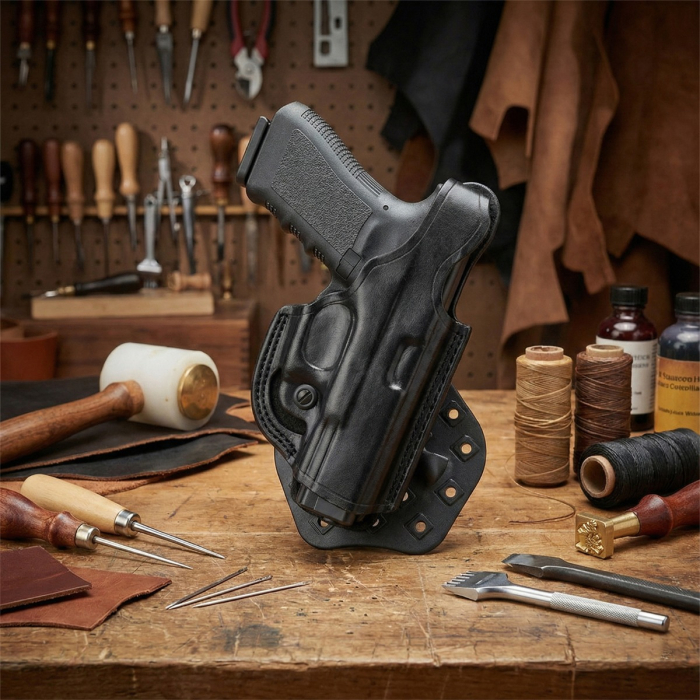 Black Flat-Side Open-Top Leather Paddle Holster