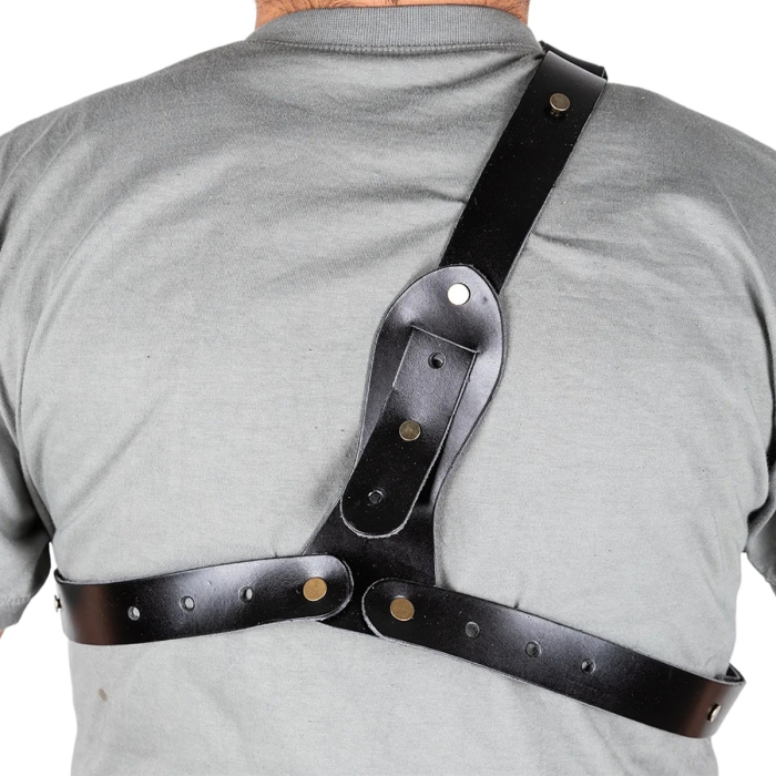 Black Leather Chest Holster with Thumb Break