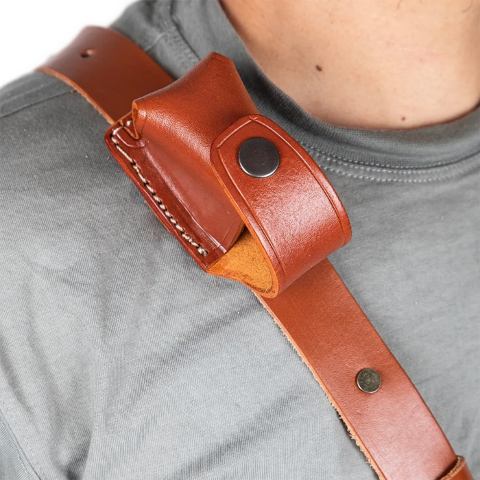 Brown Leather Chest Holster with Thumb Break