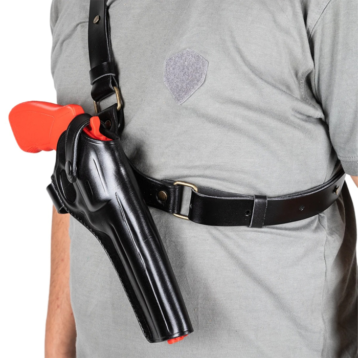 Black Leather Chest Holster with Thumb Break