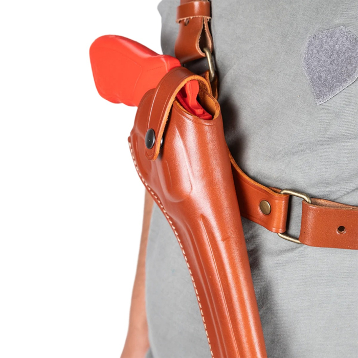 Brown Leather Chest Holster with Thumb Break