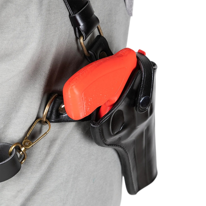 Black Leather Chest Holster with Thumb Break