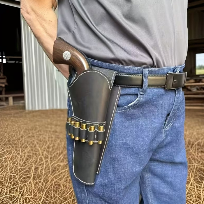 Western Leather Revolver Holster with Cartridge Loops