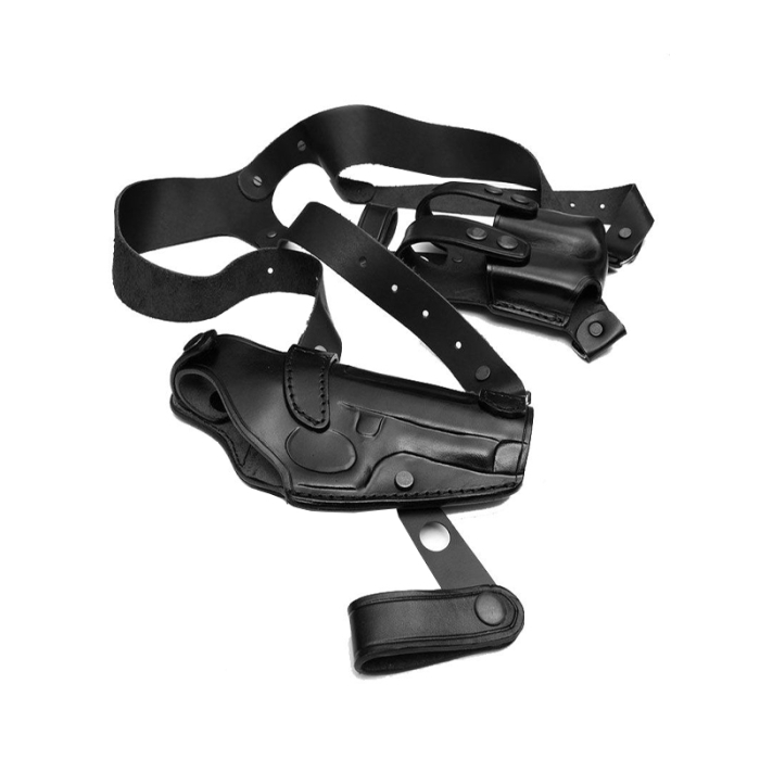 Black Leather Horizontal Shoulder Holster – Double Mag Pouch