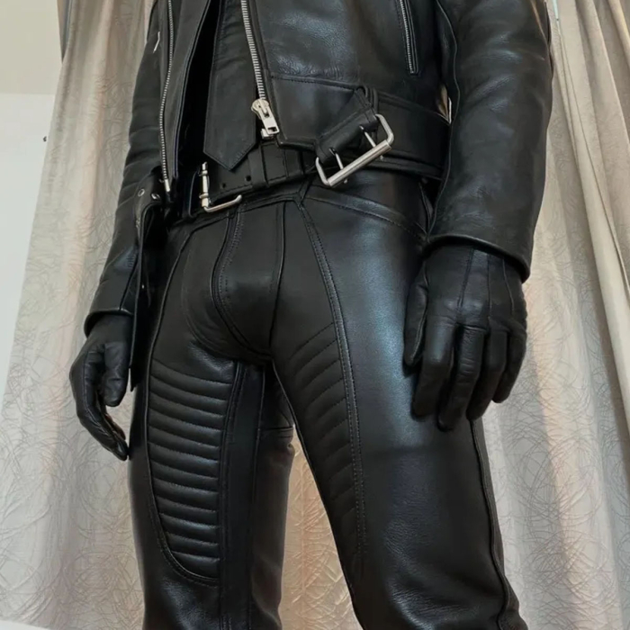 Men’s Custom-Fit Black Leather Biker Pants