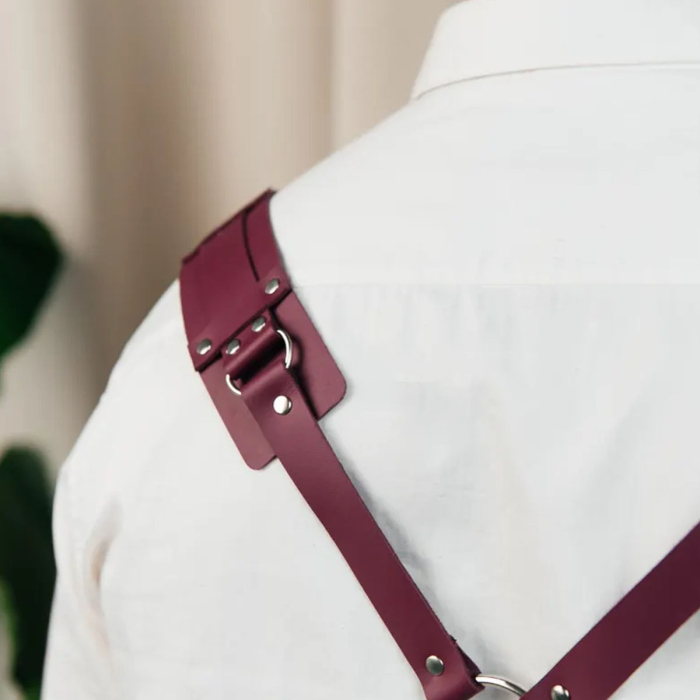 Genuine Leather Y-Harness for Men – Burgundy Chest Harness with Buckles, Clubwear, Brutal Style, Valentine’s Gift & Halloween Costume