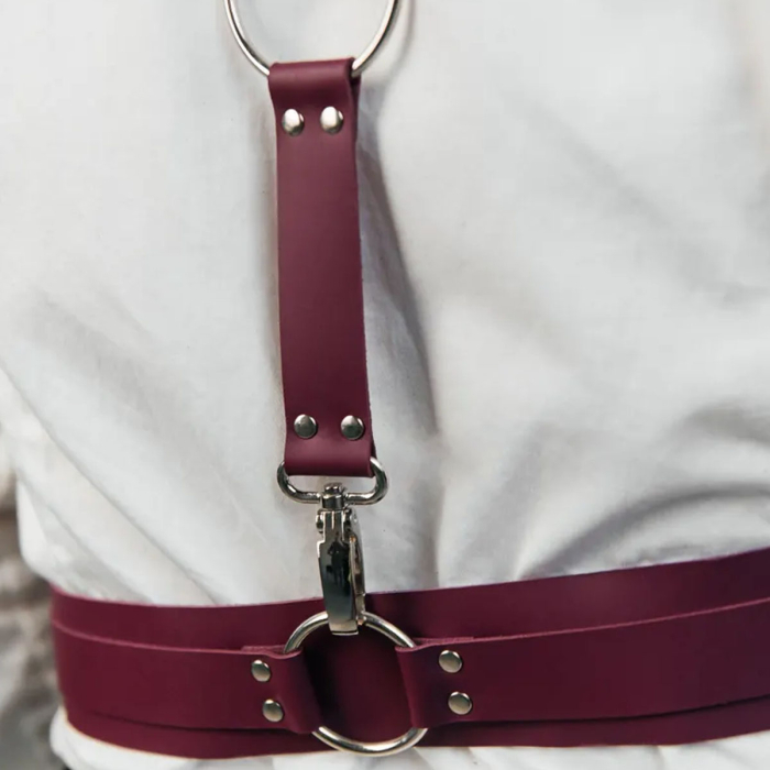 Genuine Leather Y-Harness for Men – Burgundy Chest Harness with Buckles, Clubwear, Brutal Style, Valentine’s Gift & Halloween Costume