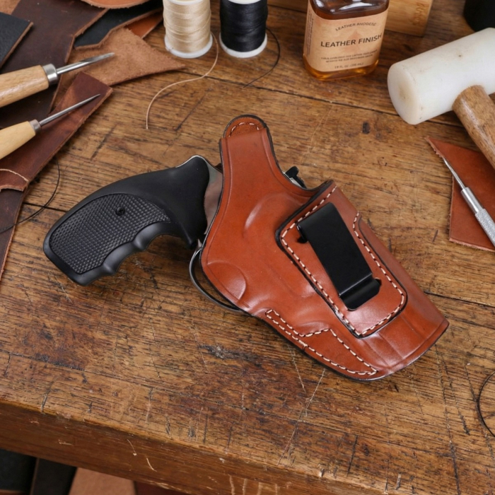 Brown Handcrafted Leather IWB Holster with Steel Clip