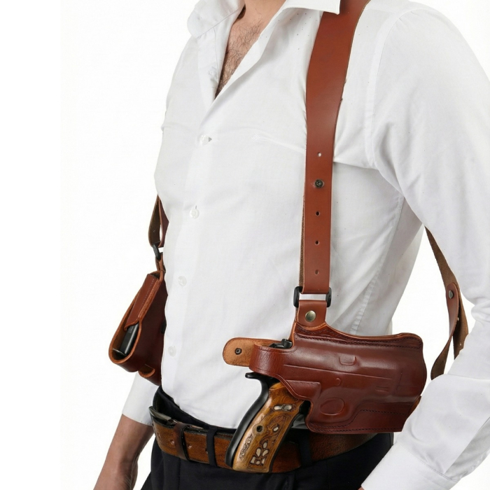 Handcrafted Leather Shoulder Holster for Concealed Carry – Adjustable Fit