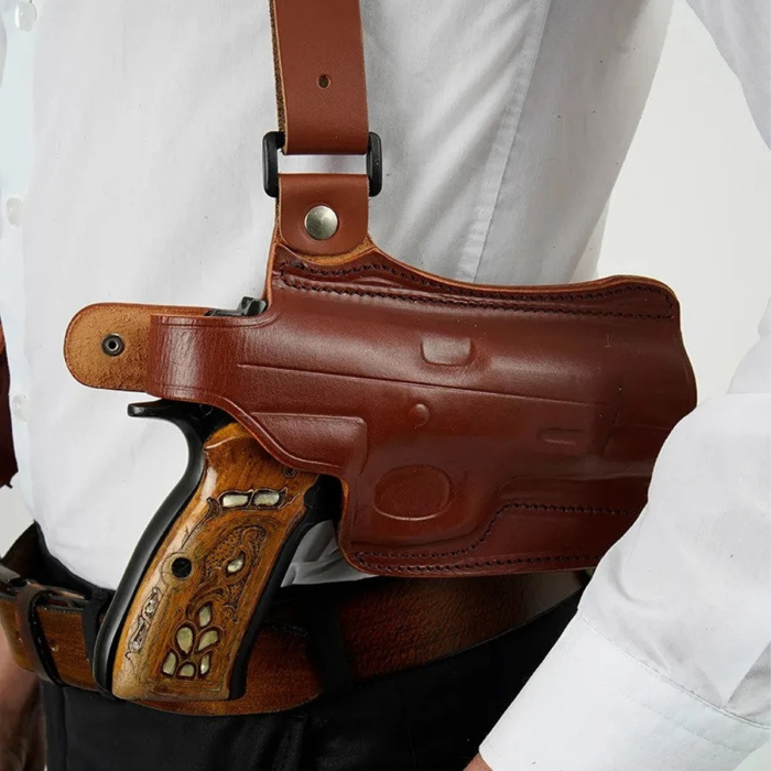 Handcrafted Leather Shoulder Holster for Concealed Carry – Adjustable Fit