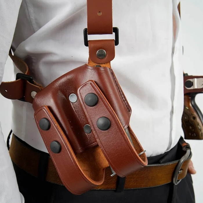 Handcrafted Leather Shoulder Holster for Concealed Carry – Adjustable Fit