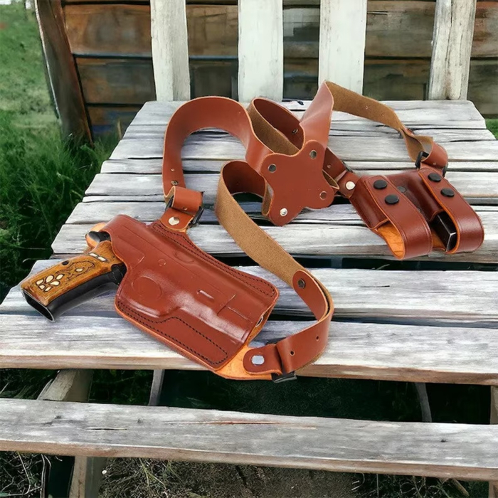 Handcrafted Leather Shoulder Holster for Concealed Carry – Adjustable Fit