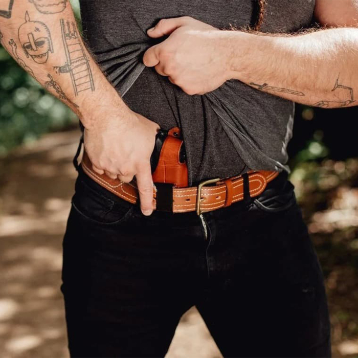 Brown Leather IWB Holster w/ Steel Thumb Break