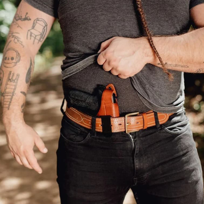 Brown Leather IWB Holster w/ Steel Thumb Break