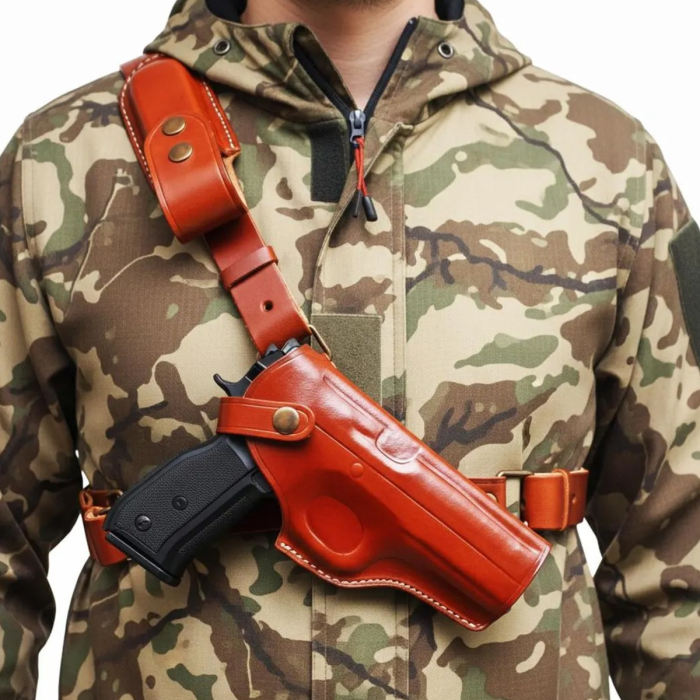 Brown Leather Chest Holster for CZ 75B, SP-01, P-07 & Shadow 2