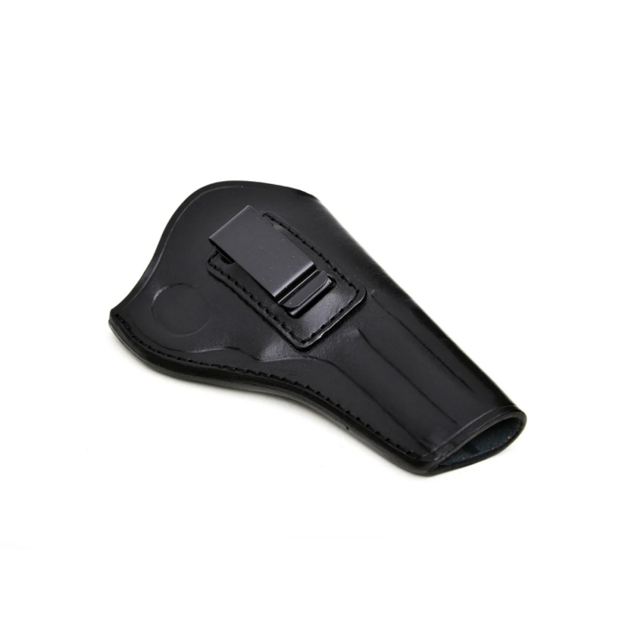 Black Leather IWB Revolver Holster with Steel Clip