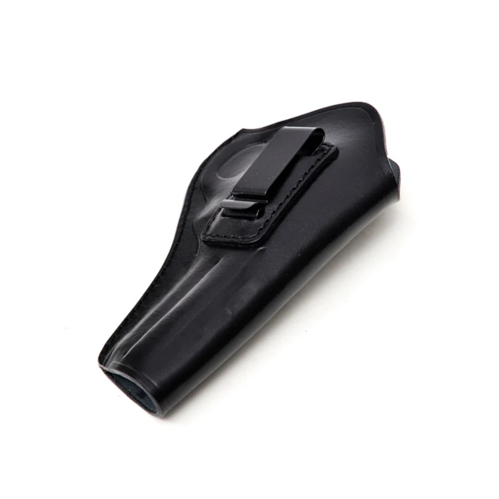 Black Leather IWB Revolver Holster with Steel Clip