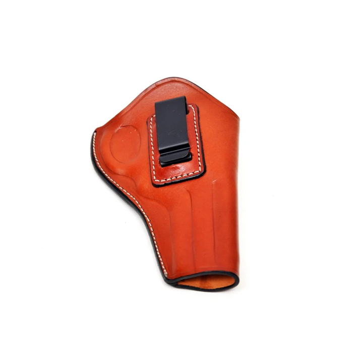 Brown Leather IWB Revolver Holster with Steel Clip
