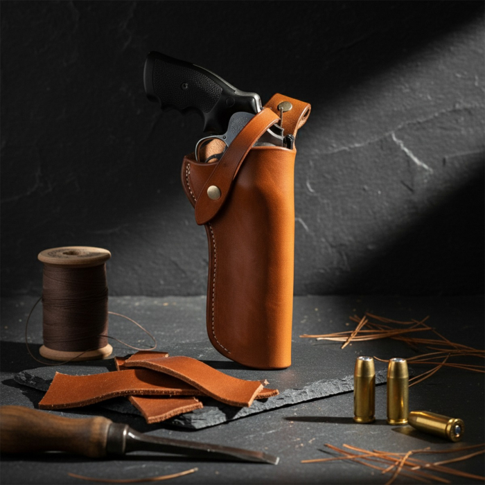 Brown Leather Cross-Chest Bandolier Holster for Revolvers with Ammo Loops