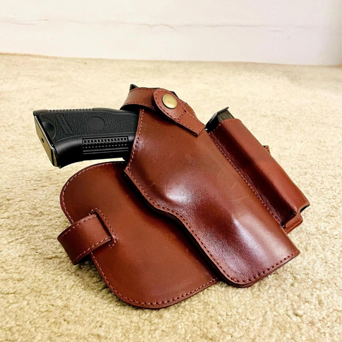 Drop-Leg Tactical Leather Thigh Holster with Clip Pouch