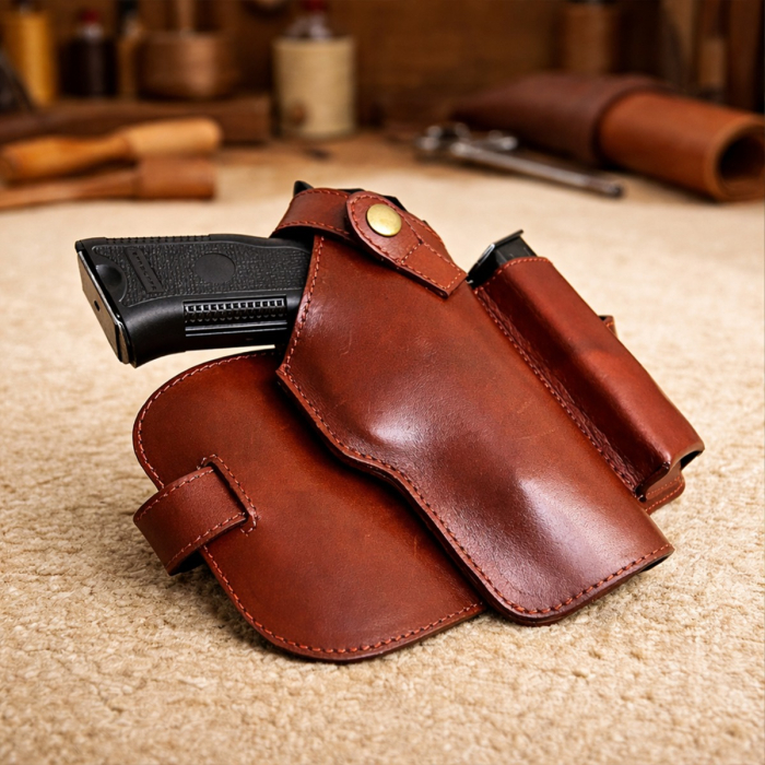 Drop-Leg Tactical Leather Thigh Holster with Clip Pouch