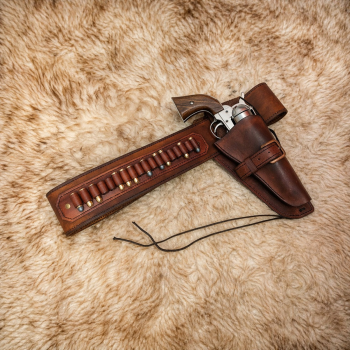 Western Leather Buscadero Gunbelt with Revolver Holster and Cartridge Loops