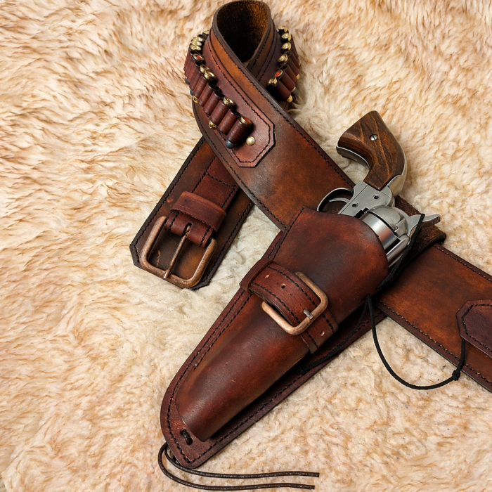 Western Leather Buscadero Gunbelt with Revolver Holster and Cartridge Loops