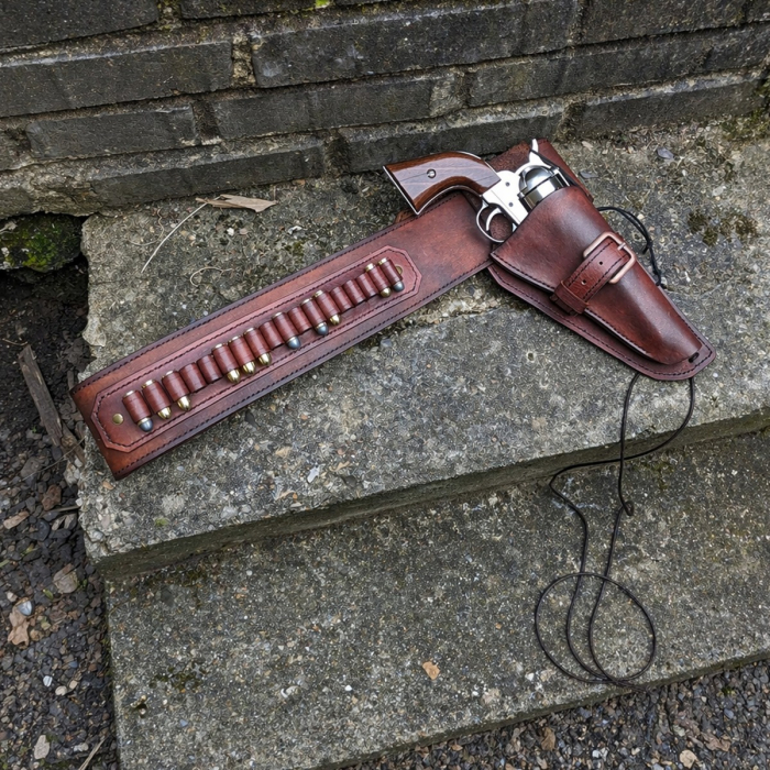 Western Leather Buscadero Gunbelt with Revolver Holster and Cartridge Loops