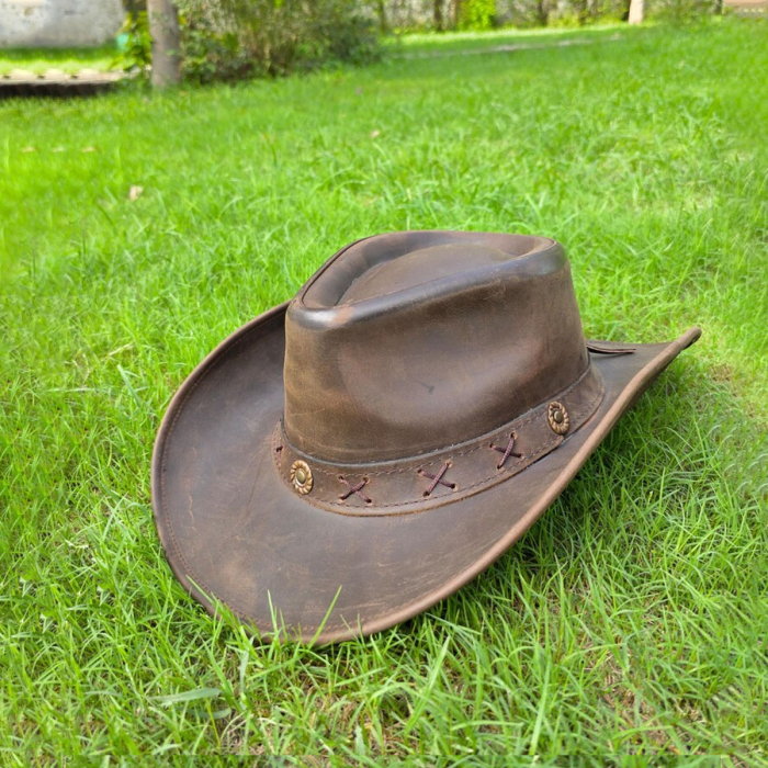 Handmade Cowhide Leather Cowboy Hat – Western Style for Men & Women