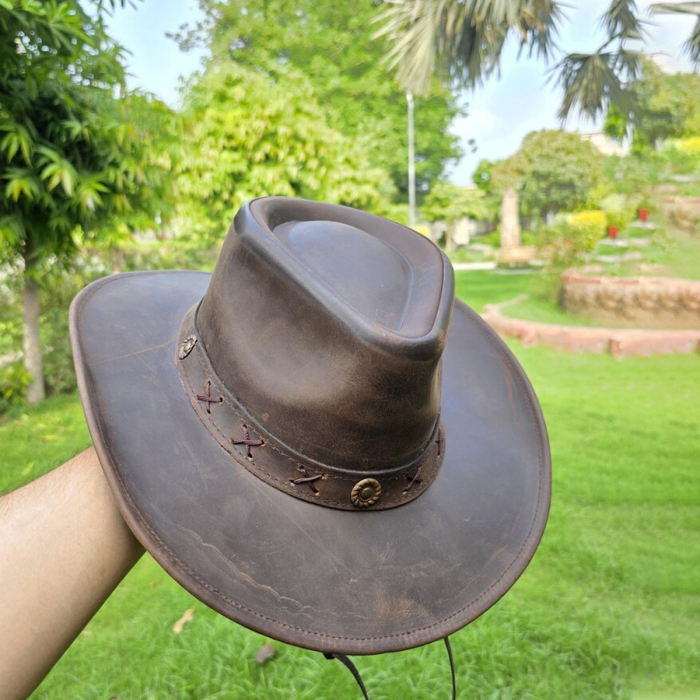 Handmade Cowhide Leather Cowboy Hat – Western Style for Men & Women