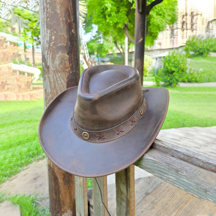 Handmade Cowhide Leather Cowboy Hat – Western Style for Men & Women