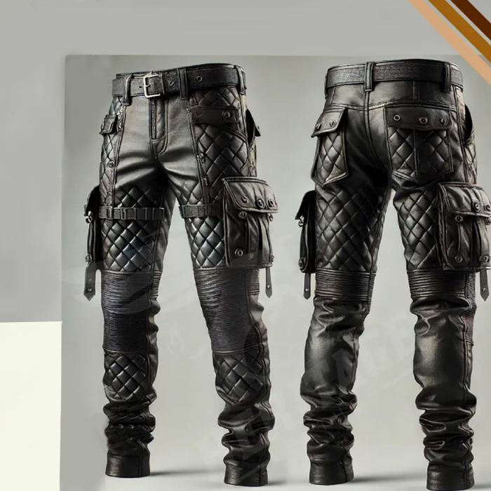 Gothic Quilted Cargo Biker Leather Pants