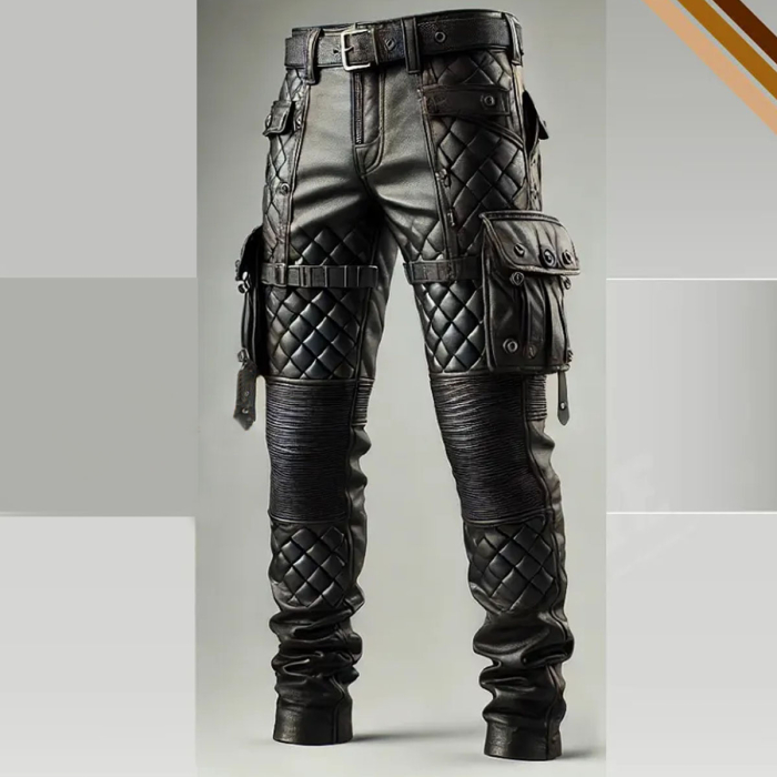 Gothic Quilted Cargo Biker Leather Pants