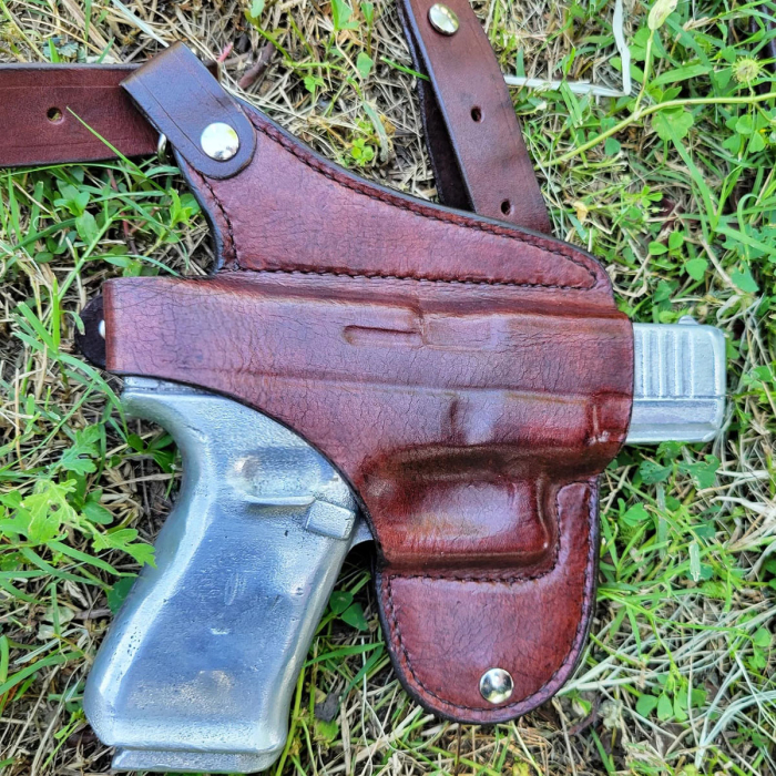 Dark Brown Leather Double Mag Horizontal Shoulder Holster
