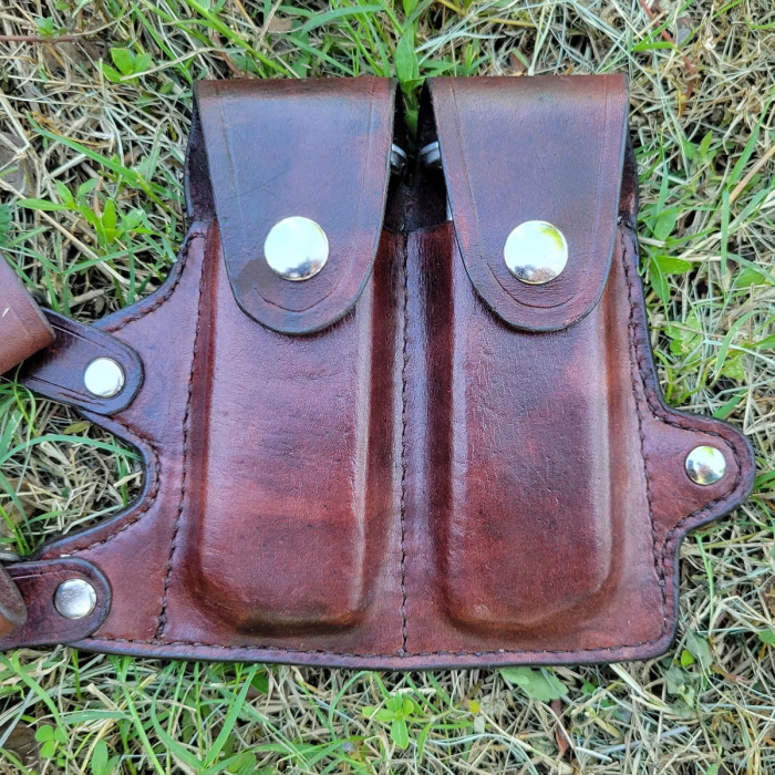 Dark Brown Leather Double Mag Horizontal Shoulder Holster